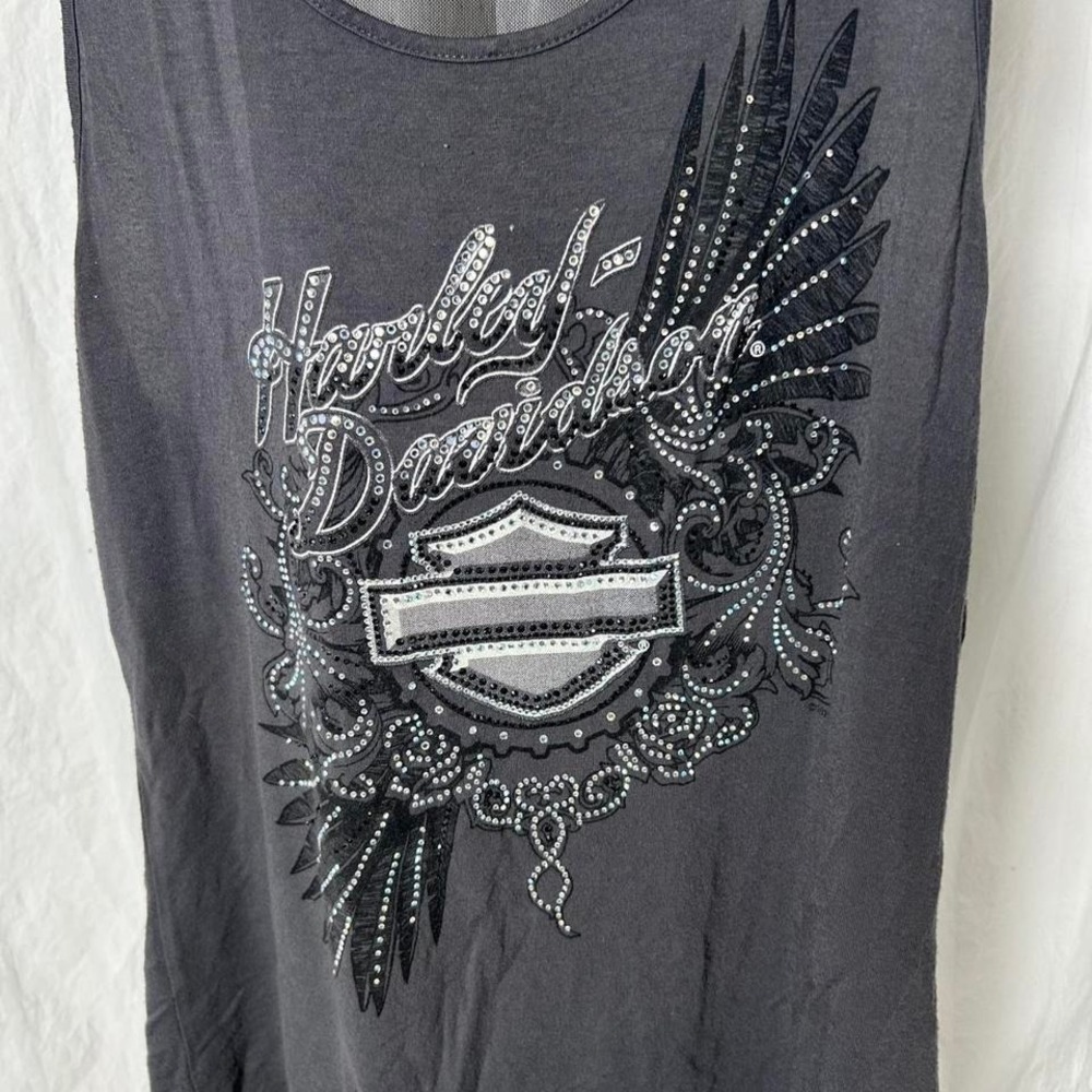 Harley-Davidson Women's Embellished Feathers Scoop Neck Sleeveless Tank Top L - Picture 3 of 5